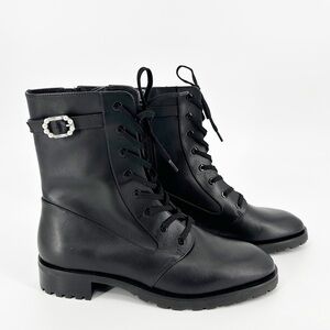 Stuart Weitzman Women's Black Dazzle Leather Combat Boots